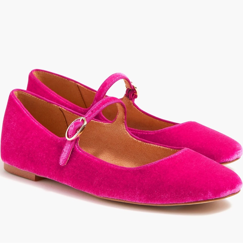 J. Crew Factory Fuchsia Velvet Mary Jane Flats